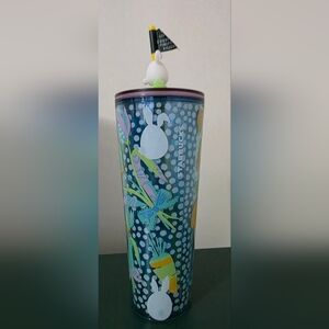 2025 Starbucks Easter Tumbler 24 Ounce Plastic Cup Bunny Topper Floral Tulips